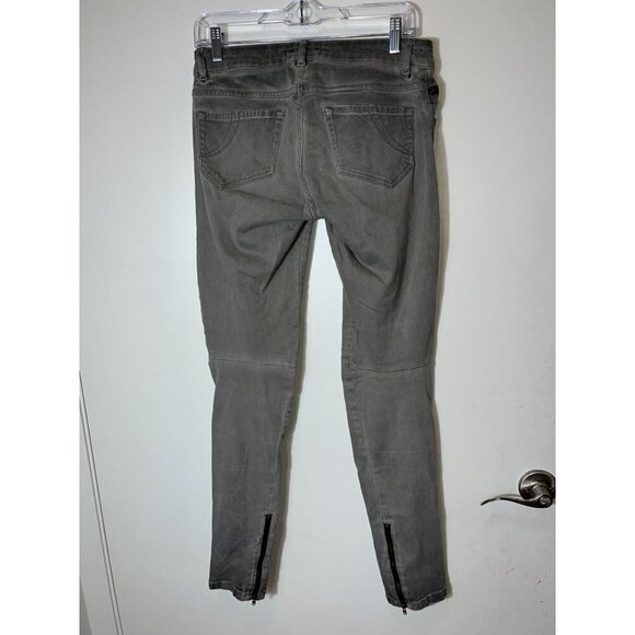 Maje Gray Distressed Skinny Biker Jeans With Zipper Details Size 28 - Picture 4 of 7